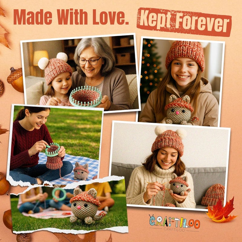 CRAFTILOO Knitting Kit for Kids – Beginner Knitting Kit to Make a Hat & Cat – Quick Knit Loom Kit with Yarn, Tools & Instructions - Image 3